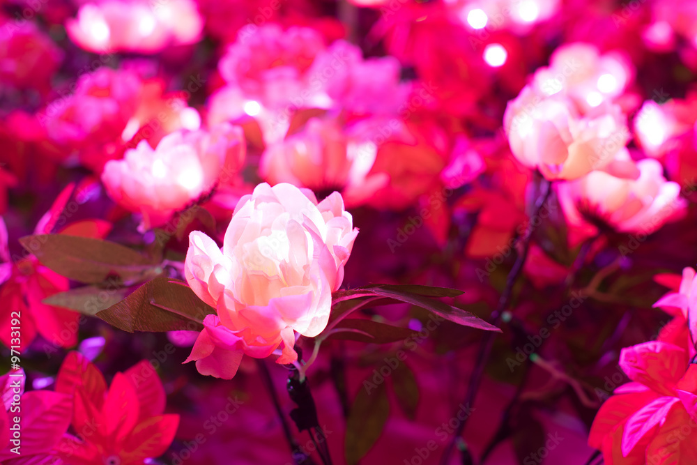 Artificial pink flower has led light in it. Artificial pink flower has led light in it.