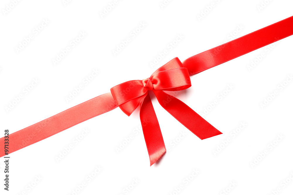 Diagonal ribbon with bow, isolated on white Diagonal ribbon with bow, isolated on white
