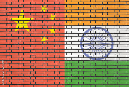 China and India flags on a wall