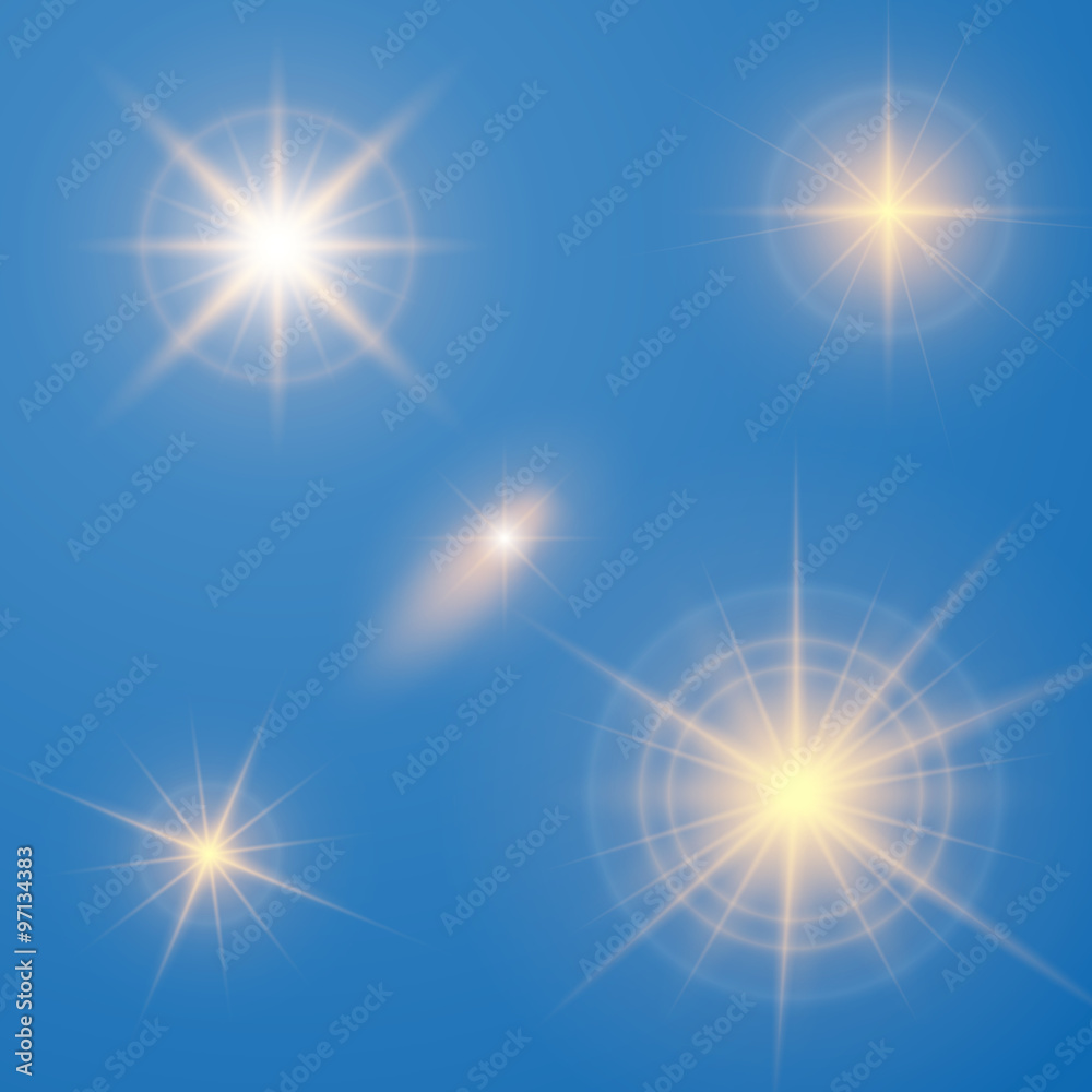 Vector illustration of an abstract set of images of light and fl