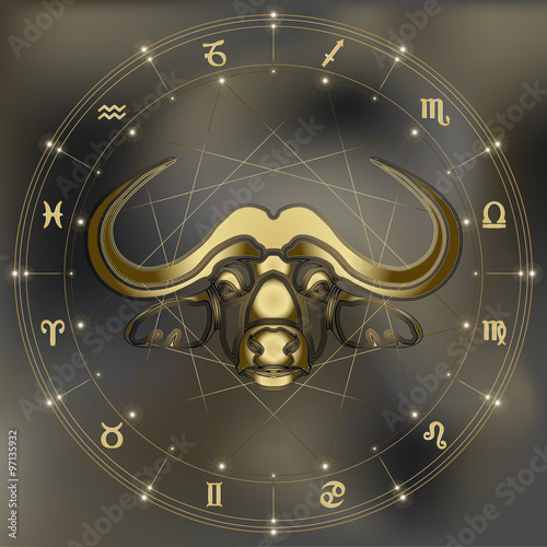 Golden bull portrait, zodiac Taurus sign