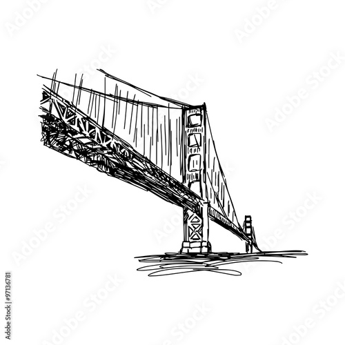 illustration vector doodle hand drawn of sketch San francisco bridge, golden gate