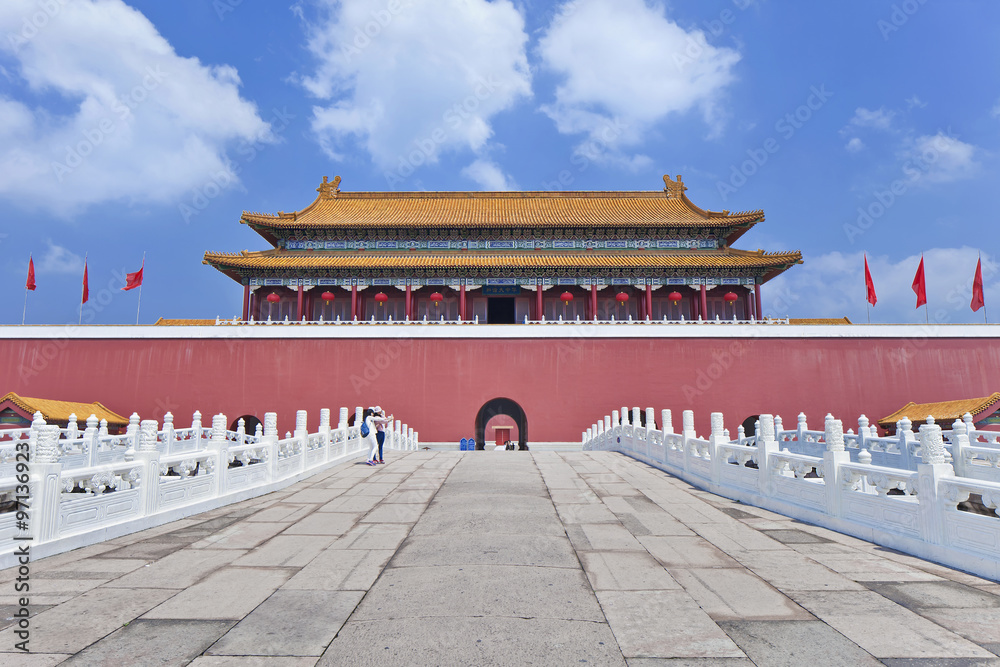 Replica of Forbidden City with walkway and entrance, Hengdian, China Replica of Forbidden City with walkway and entrance, Hengdian, China
