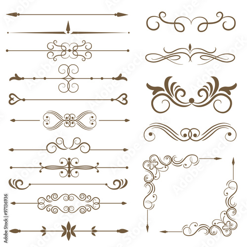 Antique decorative elements, and scroll elements, set page dividers. Vector illustration