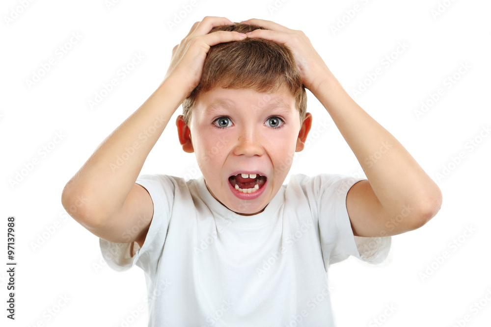 Portrait of emotional little boy on white background Portrait of emotional little boy on white background