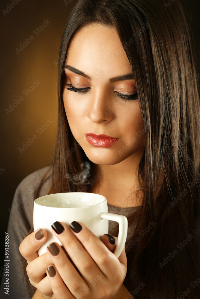 custom made wallpaper toronto digitalPortrait of pretty woman with cup of coffee, close up