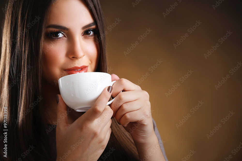 Portrait of pretty woman with cup of coffee Portrait of pretty woman with cup of coffee