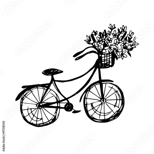 Hand drawn bike with flowers