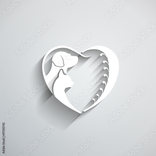 Dog Cat love heart vector illustration