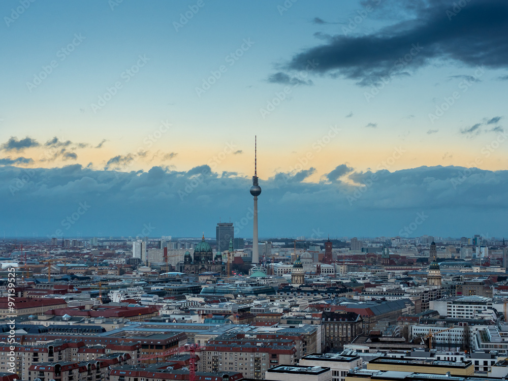 View of Berlin skyline and TV Tower in Autumn
