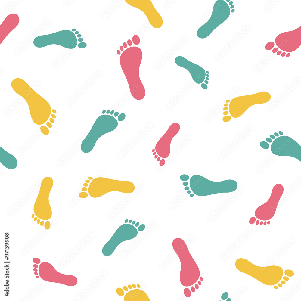 Seamless pattern with multicolored human footprints