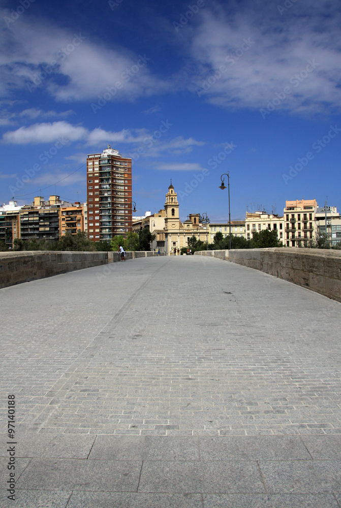 VALENCIA, SPAIN - AUGUST 26, 2012: Puente de Serranos and Church de Santa Monica