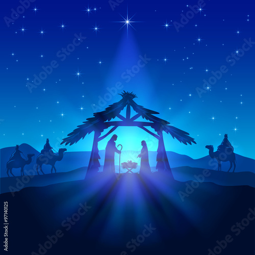 Canvas Print Christmas star and birth of Jesus