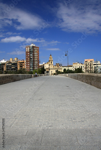 VALENCIA, SPAIN - AUGUST 26, 2012: Puente de Serranos and Church de Santa Monica
