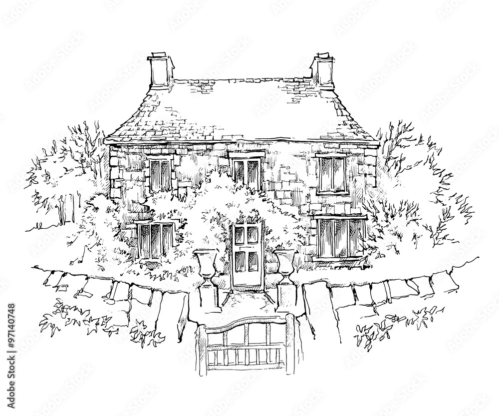 Hand made sketch of old house.