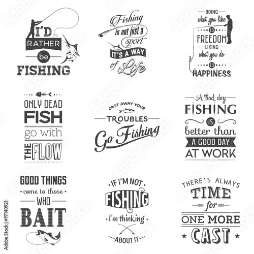 Set of vintage fishing typographic quotes. 