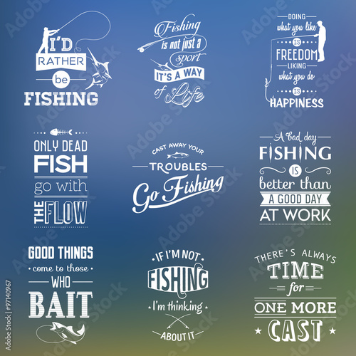 Set of vintage fishing typographic quotes