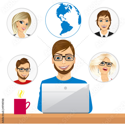 freelancer working in collaboration with coworkers over internet