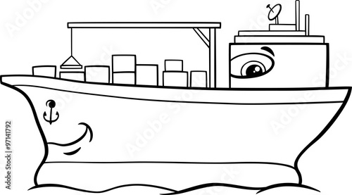 container ship cartoon coloring page
