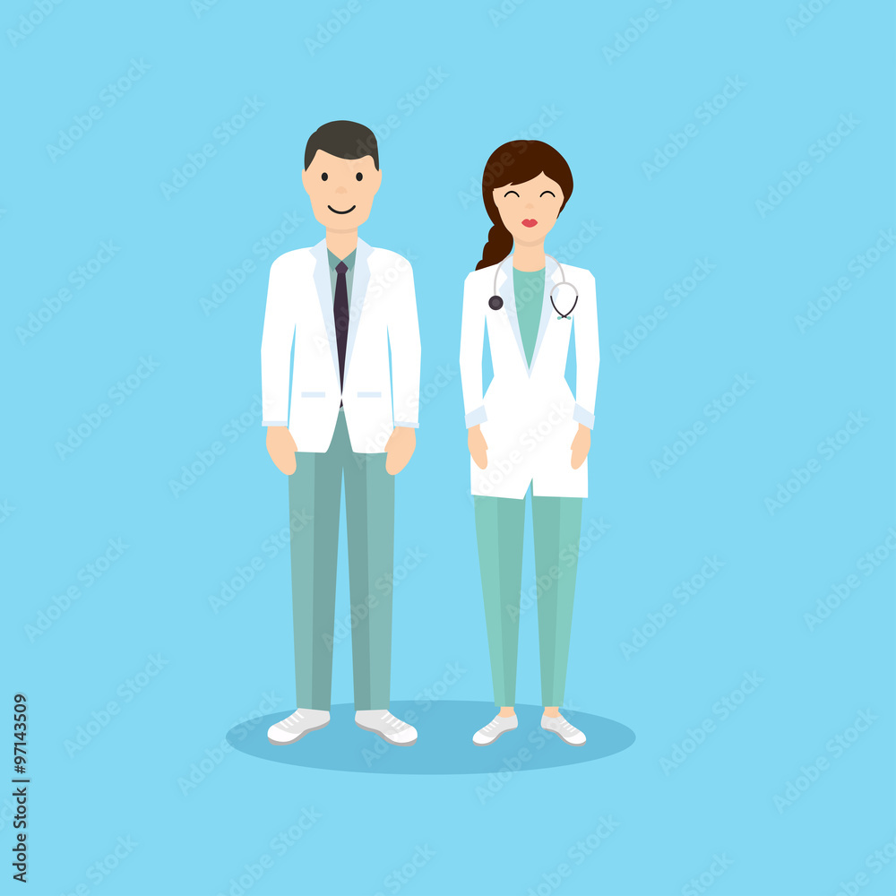 Male and Female Doctor occupation character in flat design. Vect Male and Female Doctor occupation character in flat design. Vect