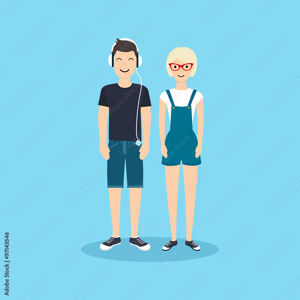 Fototapeta premium Man and woman in casual clothing.Vector illustration in flat des
