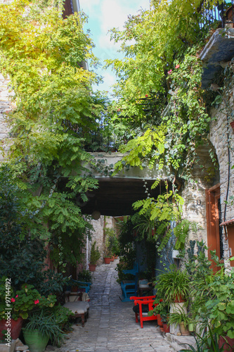 The lush garden in the tiny courtyard, Lefkara, Cyprus #97144192