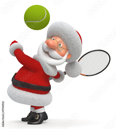 3d Santa Claus plays tennis