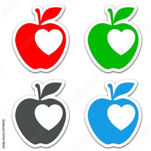 Icono plano corazon en manzana varios colores #2