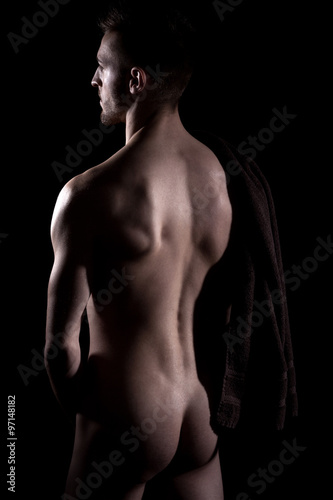 Sexy sportlicher nackter Mann mit Rückenansicht Porträt
