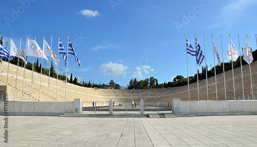 panathenaic sport stadium with national flags in Athens photo