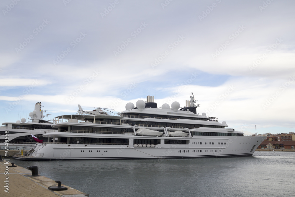 Large yacht with helicopter