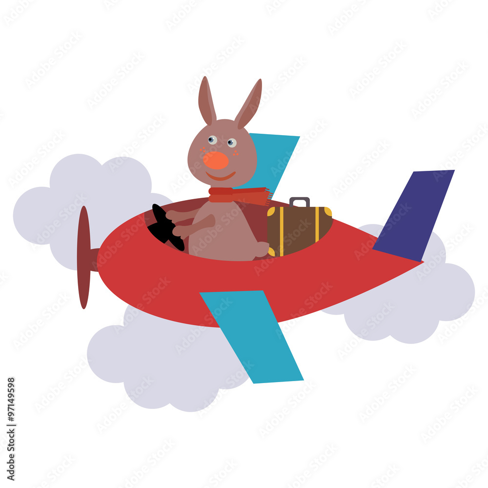 cute hare with scarf on transport. Vector