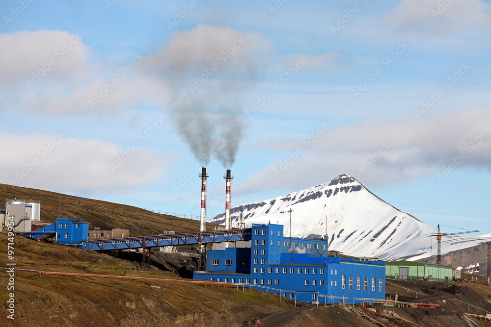 Fototapeta premium Barentsburg a Russian coal mining village in Svalbard