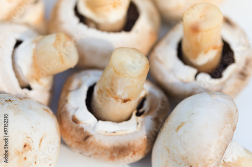 champignons portobello mushrooms on a wooden background