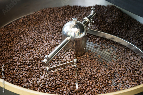 Coffee beans in the roasting machine