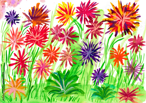 flower meadow background - watercolor painting on paper