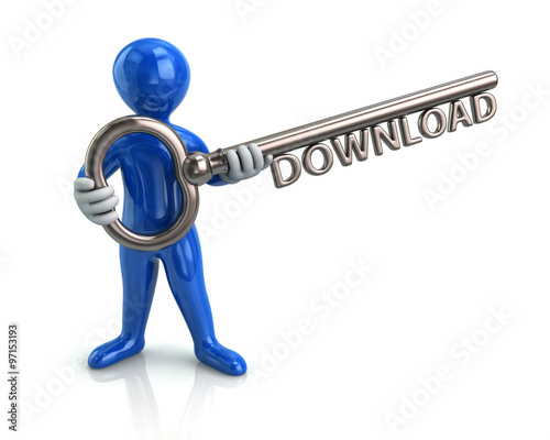 Blue man and silver key with word download