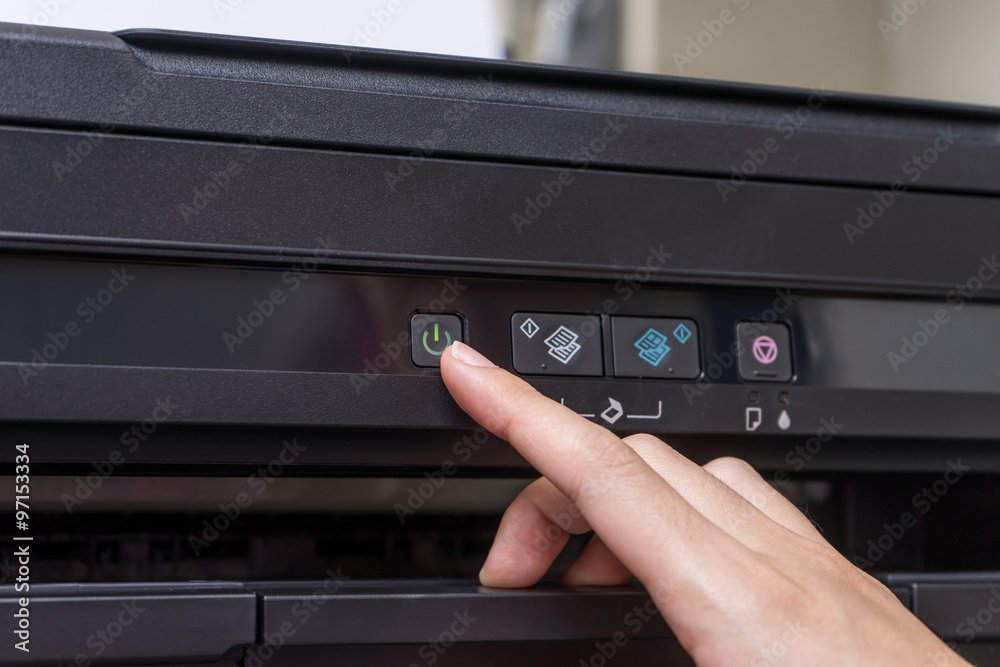 Close-up hand button on/off Printer Close-up hand button on/off Printer