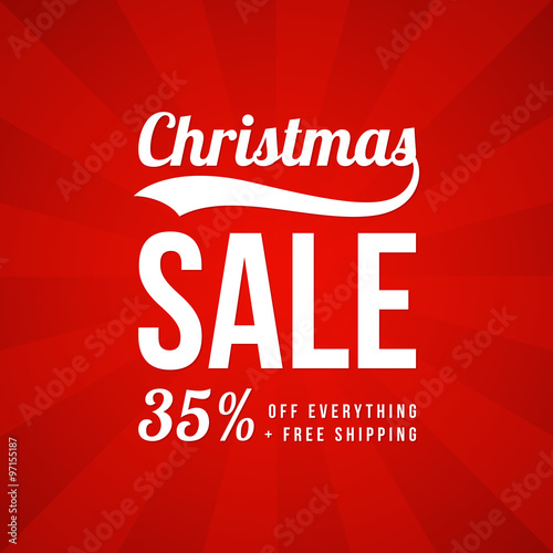 Christmas sale ad template. Retro style vector design on sunburst background.