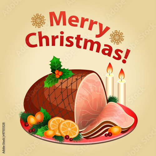 Christmas dinner, traditional christmas food-Christmas ham. 