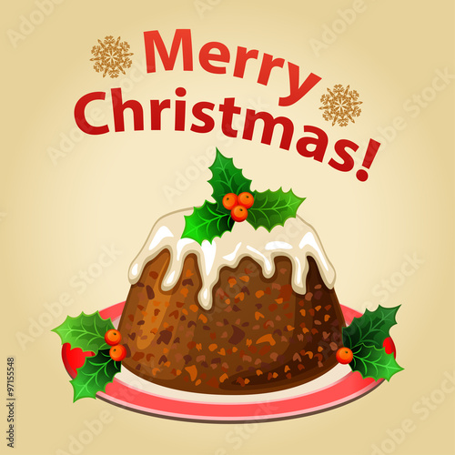 Foto Christmas homemade pudding with Christmas decorations