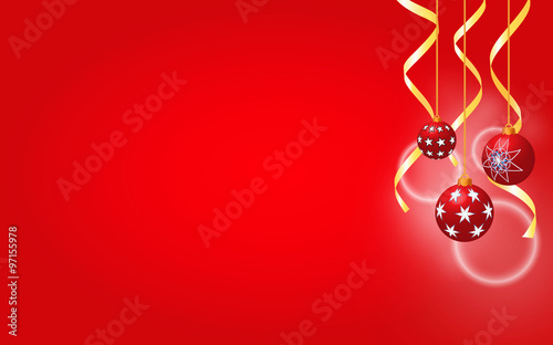 Sfondo natalizio rosso con palline e nastri photo