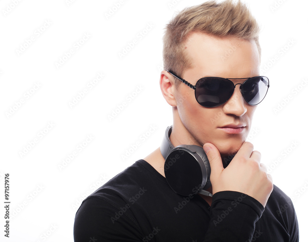 portrait of a young man with headphones portrait of a young man with headphones