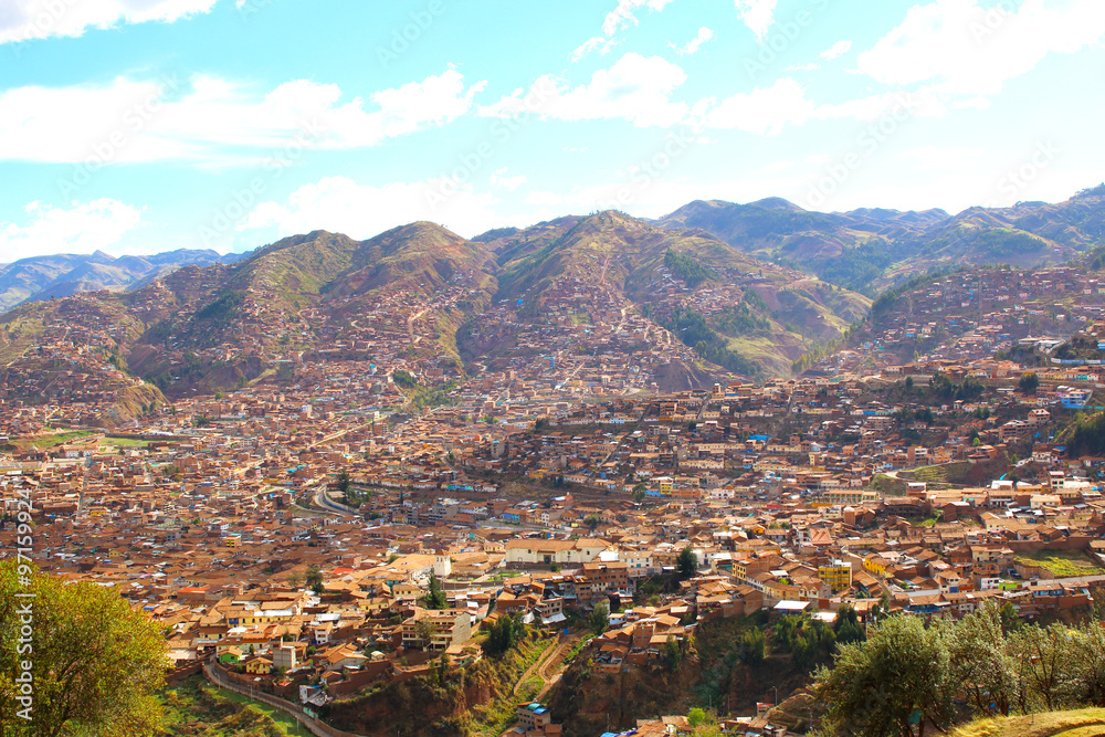 Cuzco, Peru. Plaza de Armas, Skyline view