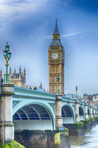 Big Ben with Westminster bridge and thames river in London #97160515