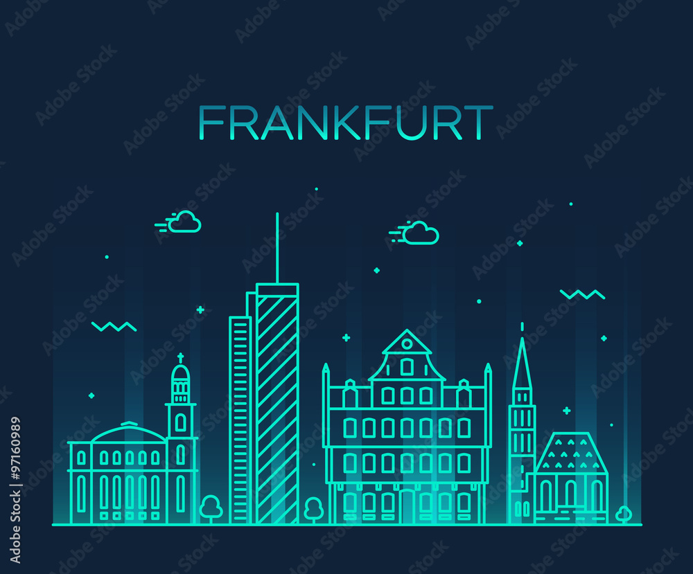 Fototapeta Frankfurt skyline vector illustration linear style