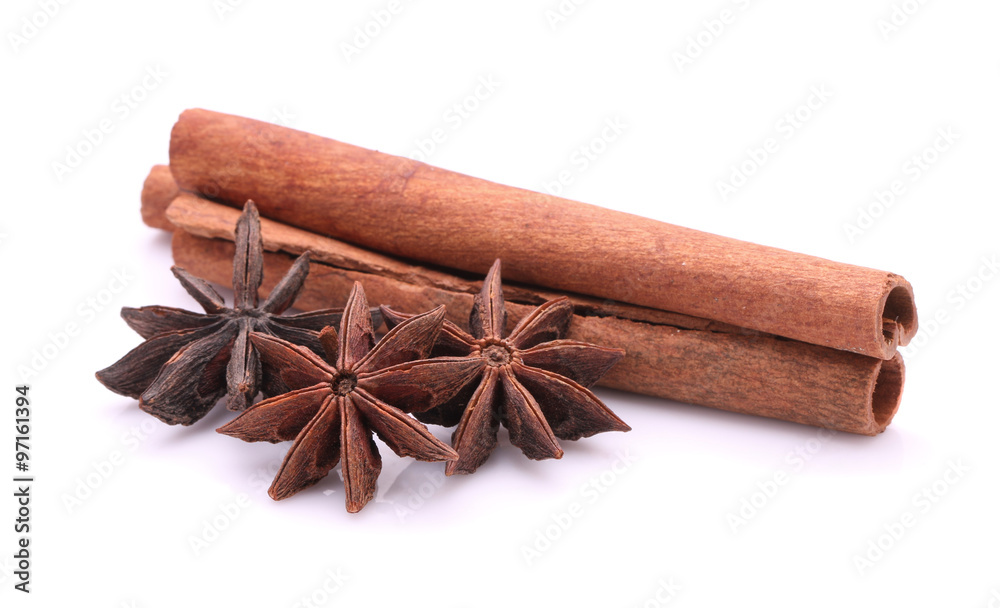 Anise and cinnamon isolated on white background Anise and cinnamon isolated on white background