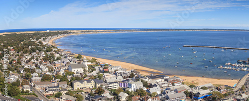 Provincetown, Massachusetts, Cape Cod city view and beach and ocean view from above.