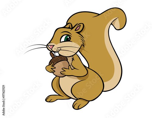 cartoon vector illustration of a squirrel with an acorn