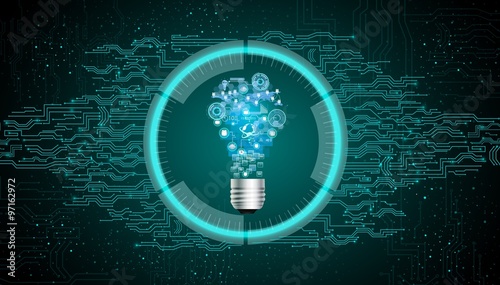 Light bulb on blue abstract technology background